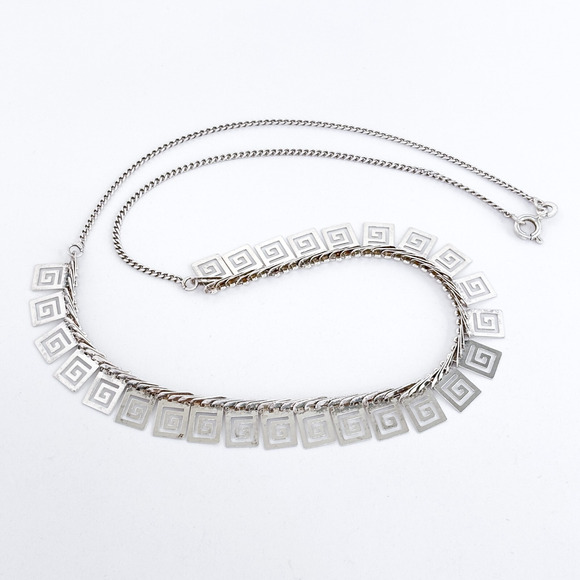 Vintage Sterling Silver 925 Greek Key Design Necklace 17.75" - Picture 2 of 10